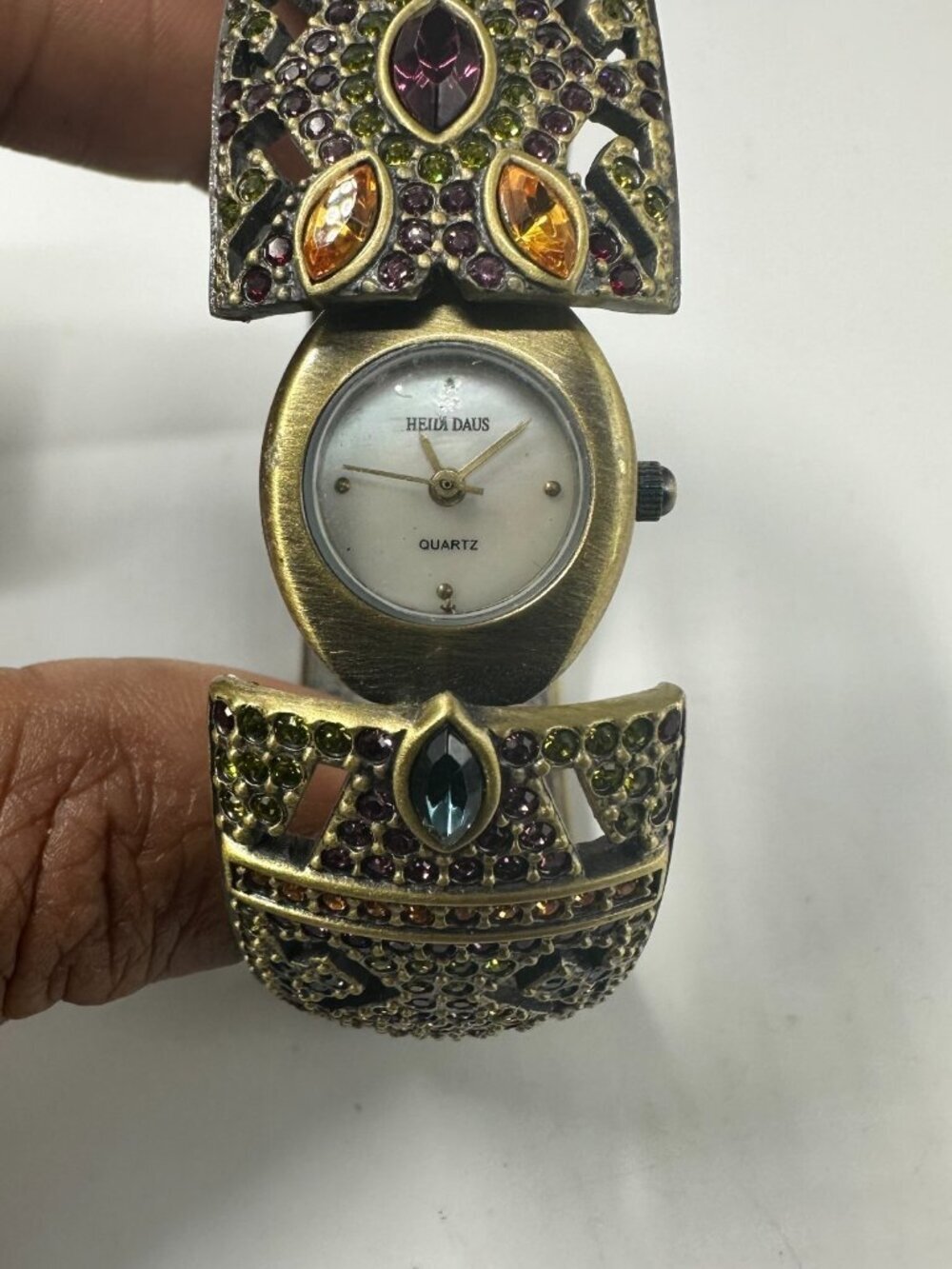 Heidi Daus Hidden Dial Women Watch Brass Tone Rhinestones NOT WORKING
